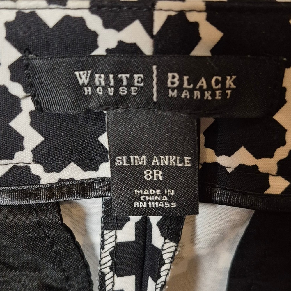 White House Black Market Slim Ankle Pants 8R Black White Geometric Pattern‎ - Picture 7 of 11